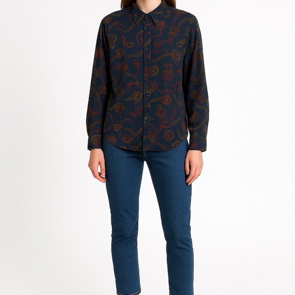 Vintage Tapestry Designs Women's Royal Equestrian Print Button Down Shirt Size 8 - Picture 12 of 12